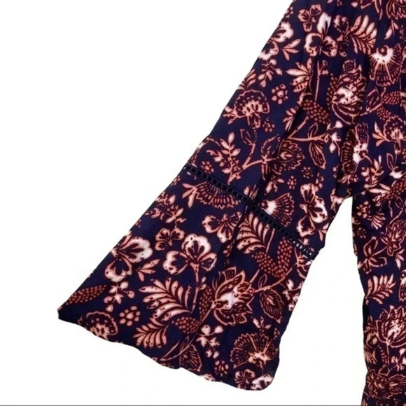 Gloria Vanderbilt Batik Stamp Peasant Shirt Bell Sleeve Nova Blouse Size XL - Picture 2 of 5